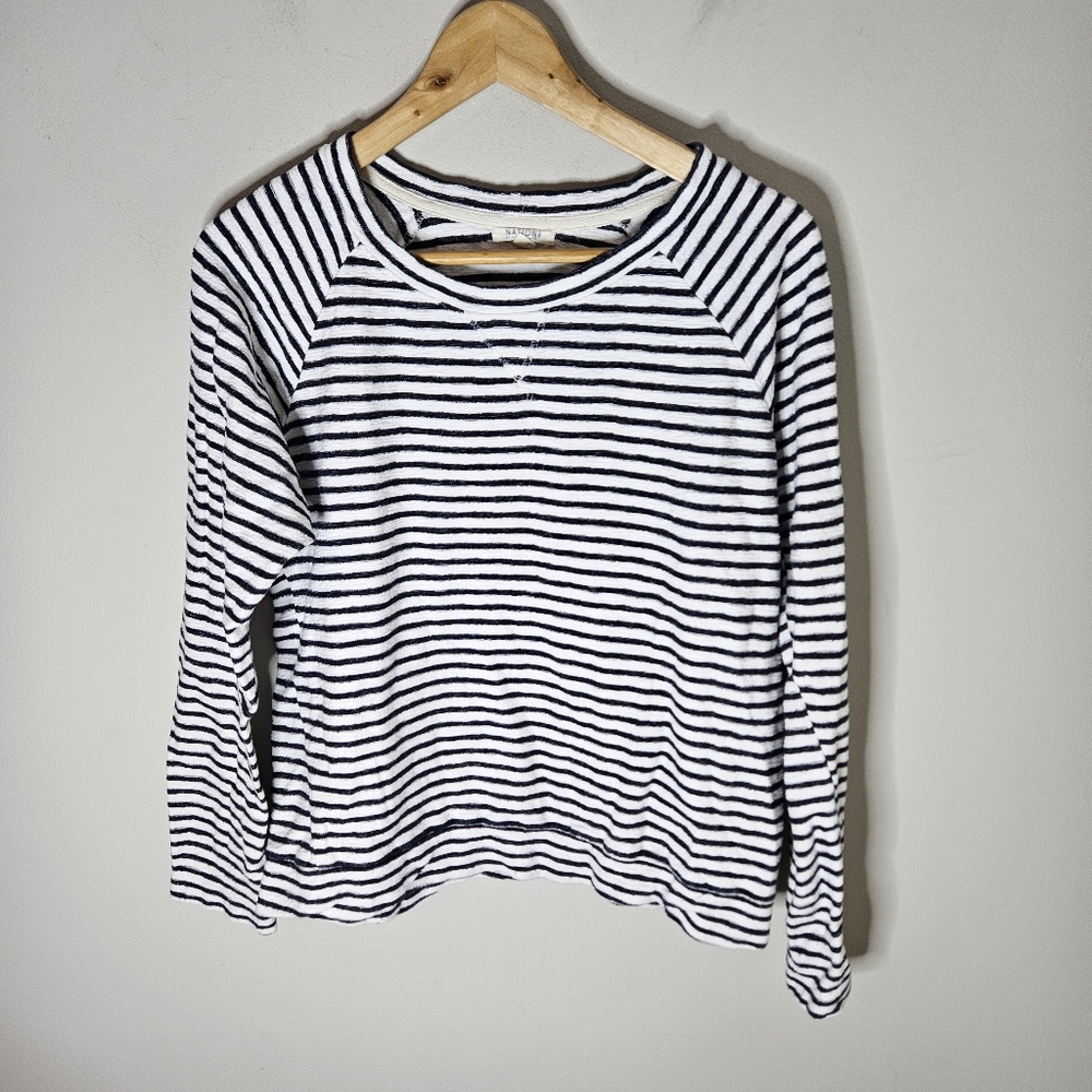 Nation Ltd Black White Stripe Terry Sweatshirt Lightweight Crewneck Longsleeve M